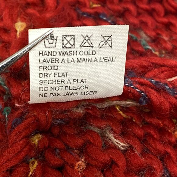 Wool Blend Women’s Red Chunky Knit Beanie Stocking Cap Ski Winter Hat Boho Indie - Picture 5 of 9